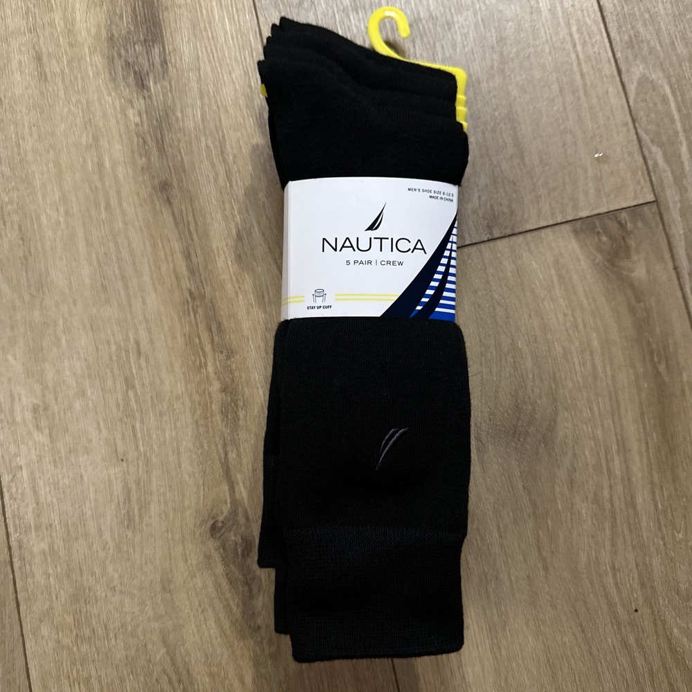 Nautica 5-Pair Men's Casual/Dress Crew Socks Black 6-12.5 Stretch NEW